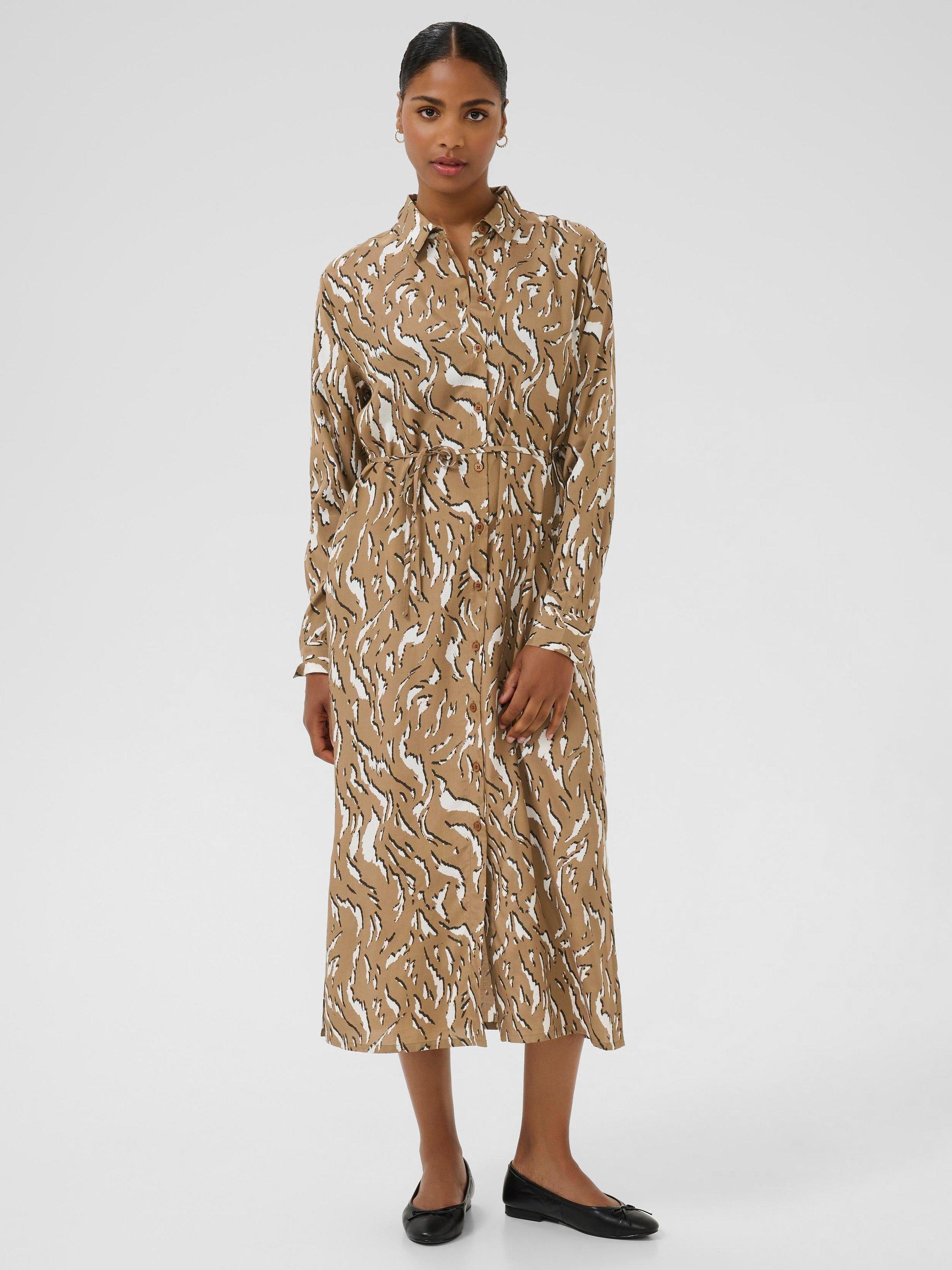 Product image 1 of 5, which shows KAFFE KAmille Midi Shirt Dress, Brown/Multi, 8