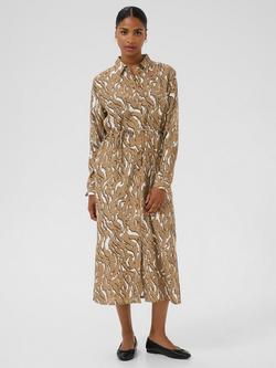 KAFFE KAmille Midi Shirt Dress, Brown/Multi