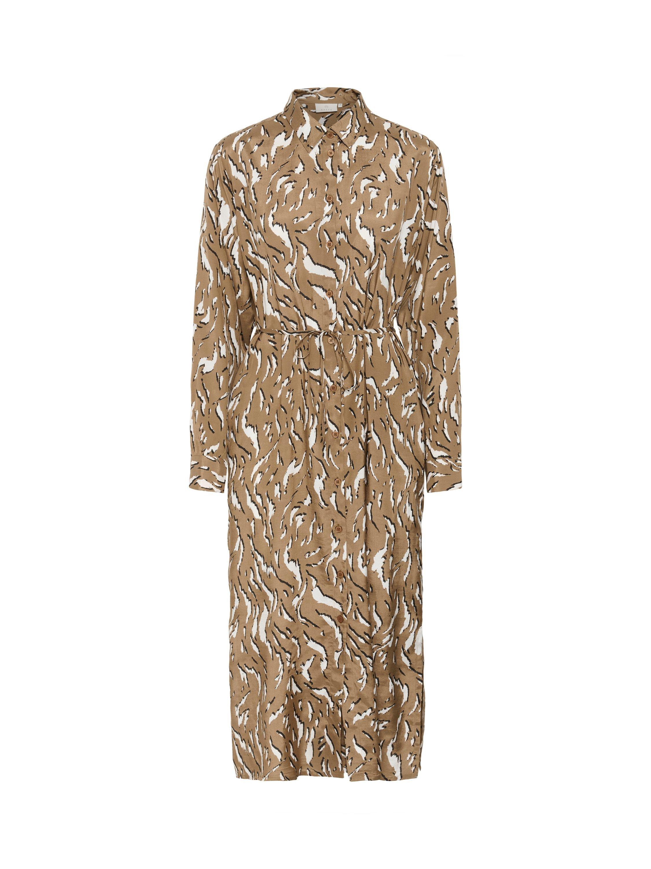 Product image 4 of 5, which shows KAFFE KAmille Midi Shirt Dress, Brown/Multi, 8