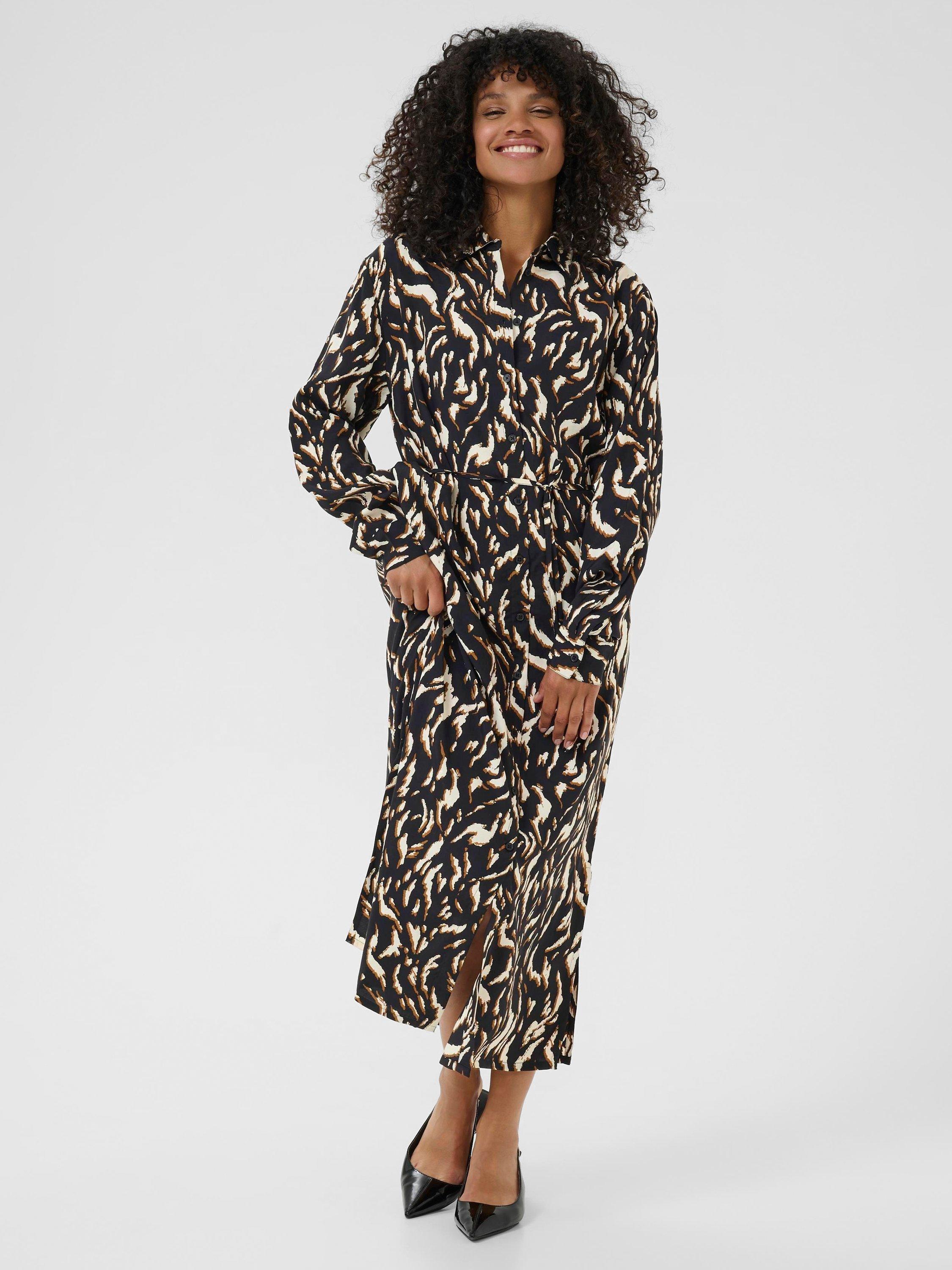 Product image 1 of 5, which shows KAFFE KAmille Midi Shirt Dress, Black/Multi, 10