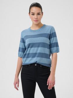 KAFFE KAlizza Crew Neck Short Sleeve Stripe Jumper, Blue/Multi