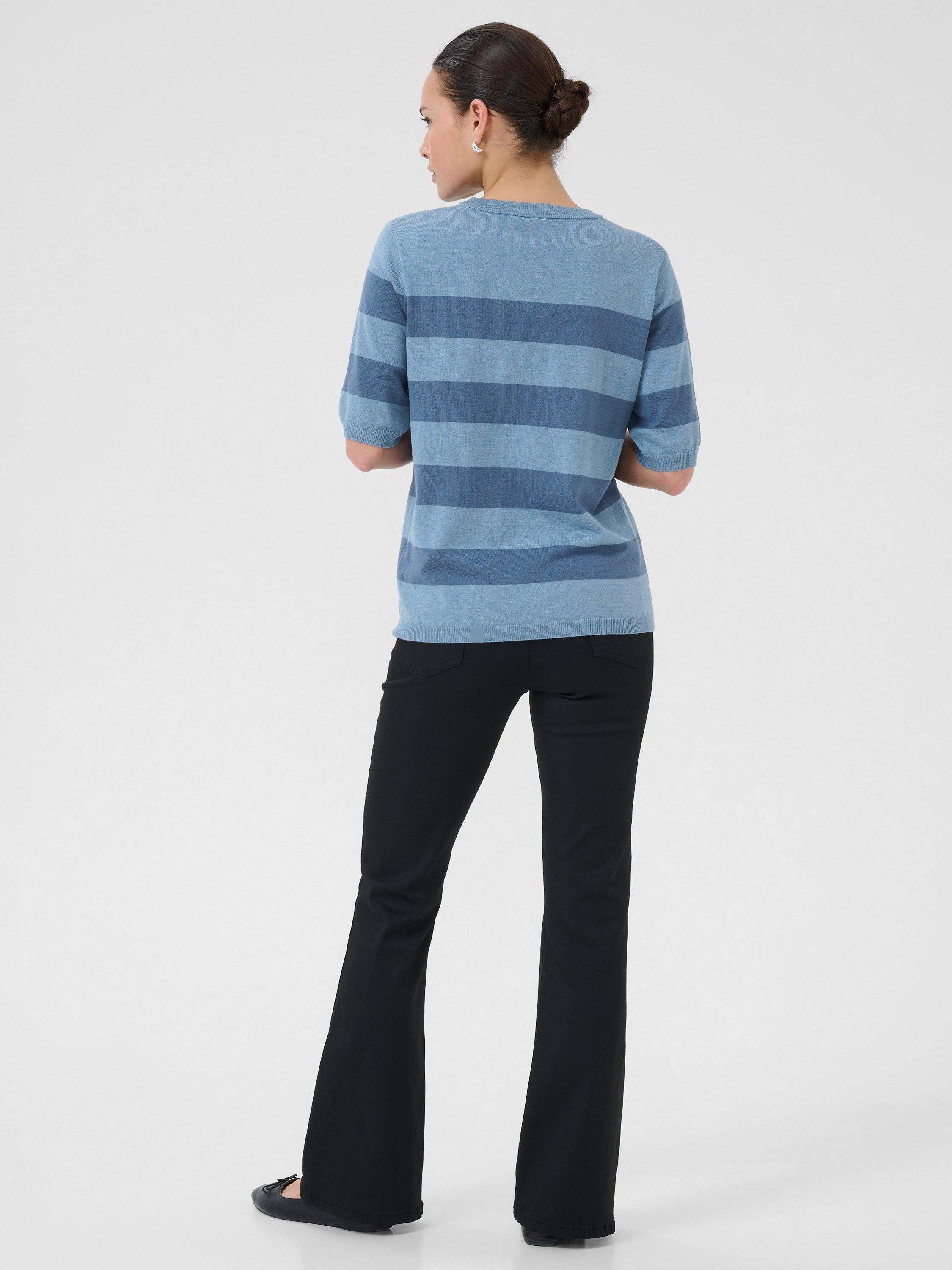Product image 2 of 6, which shows KAFFE KAlizza Crew Neck Short Sleeve Stripe Jumper, Blue/Multi, XL