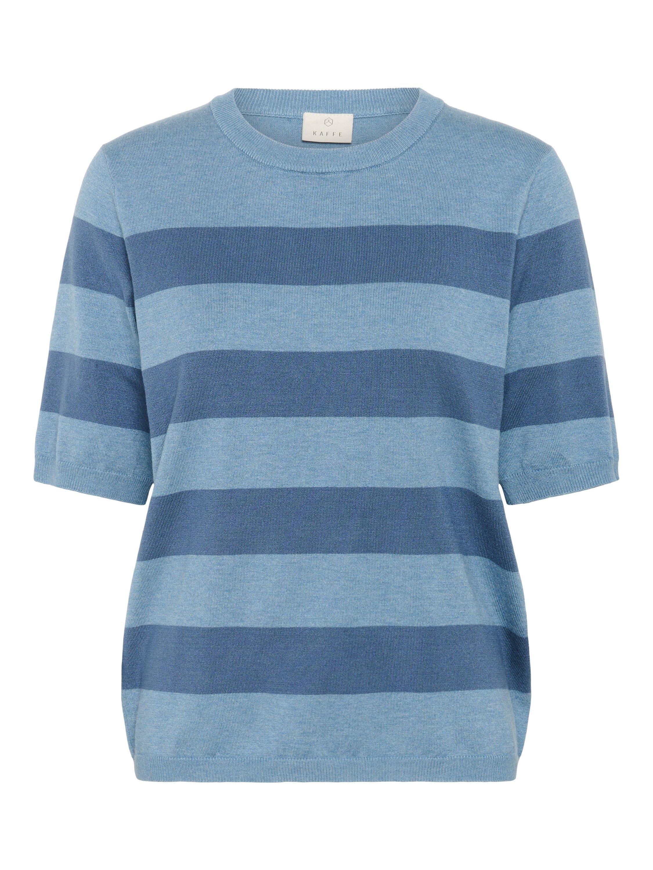 Product image 5 of 6, which shows KAFFE KAlizza Crew Neck Short Sleeve Stripe Jumper, Blue/Multi, XL