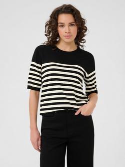 KAFFE KAlizza Crew Neck Short Sleeve Stripe Jumper, Black/Multi