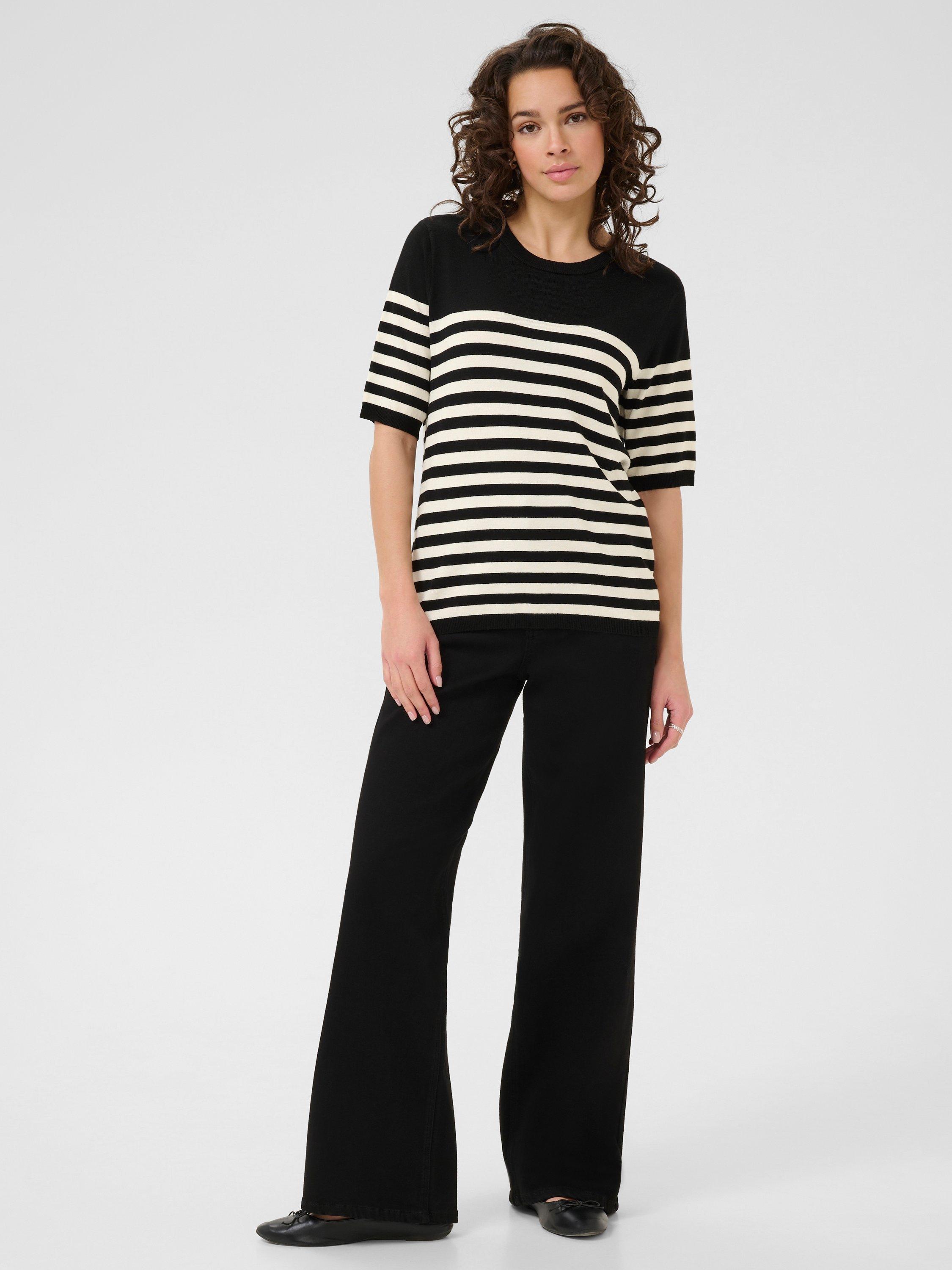 Product image 3 of 6, which shows KAFFE KAlizza Crew Neck Short Sleeve Stripe Jumper, Black/Multi, XL