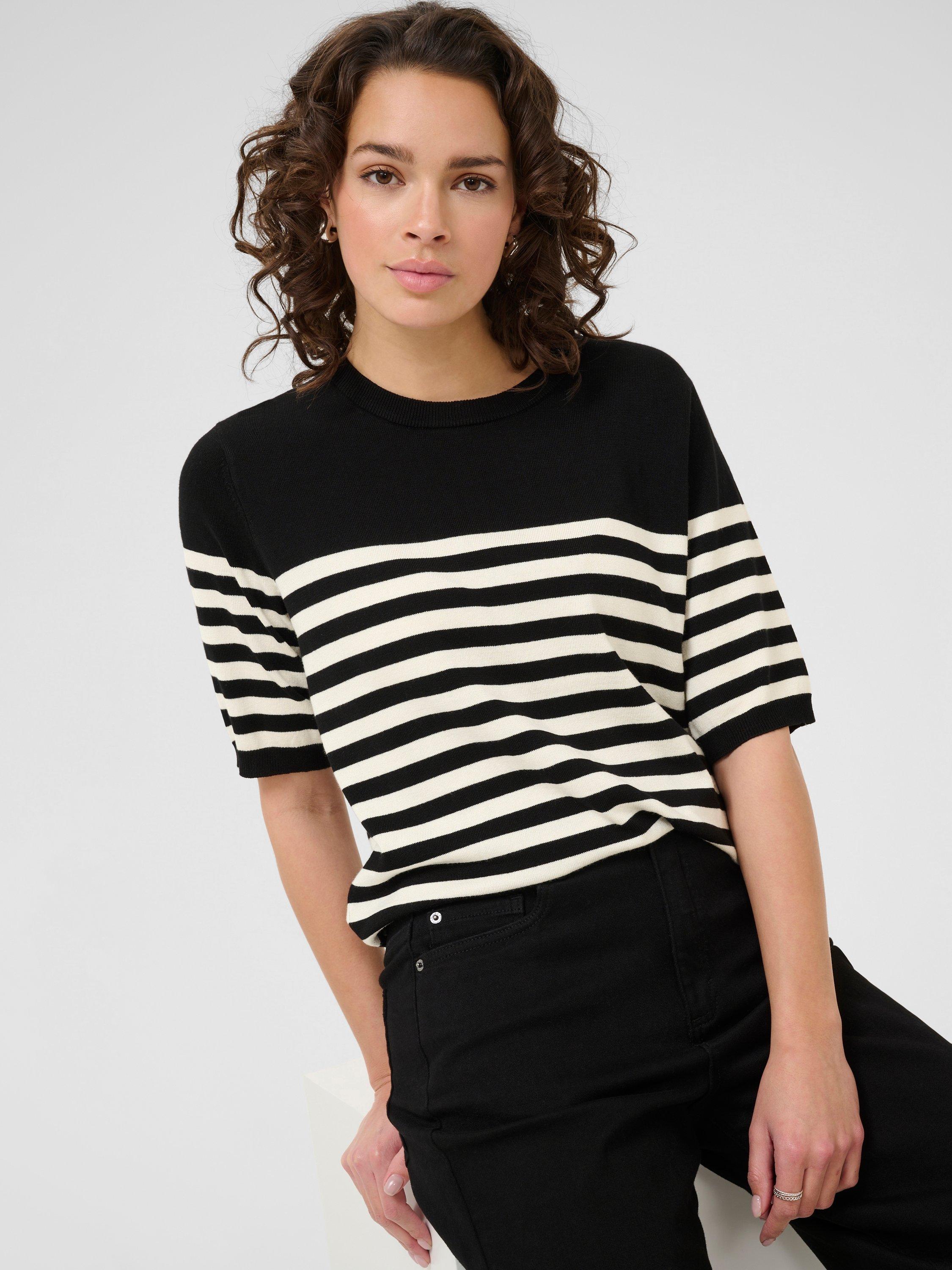Product image 4 of 6, which shows KAFFE KAlizza Crew Neck Short Sleeve Stripe Jumper, Black/Multi, XL