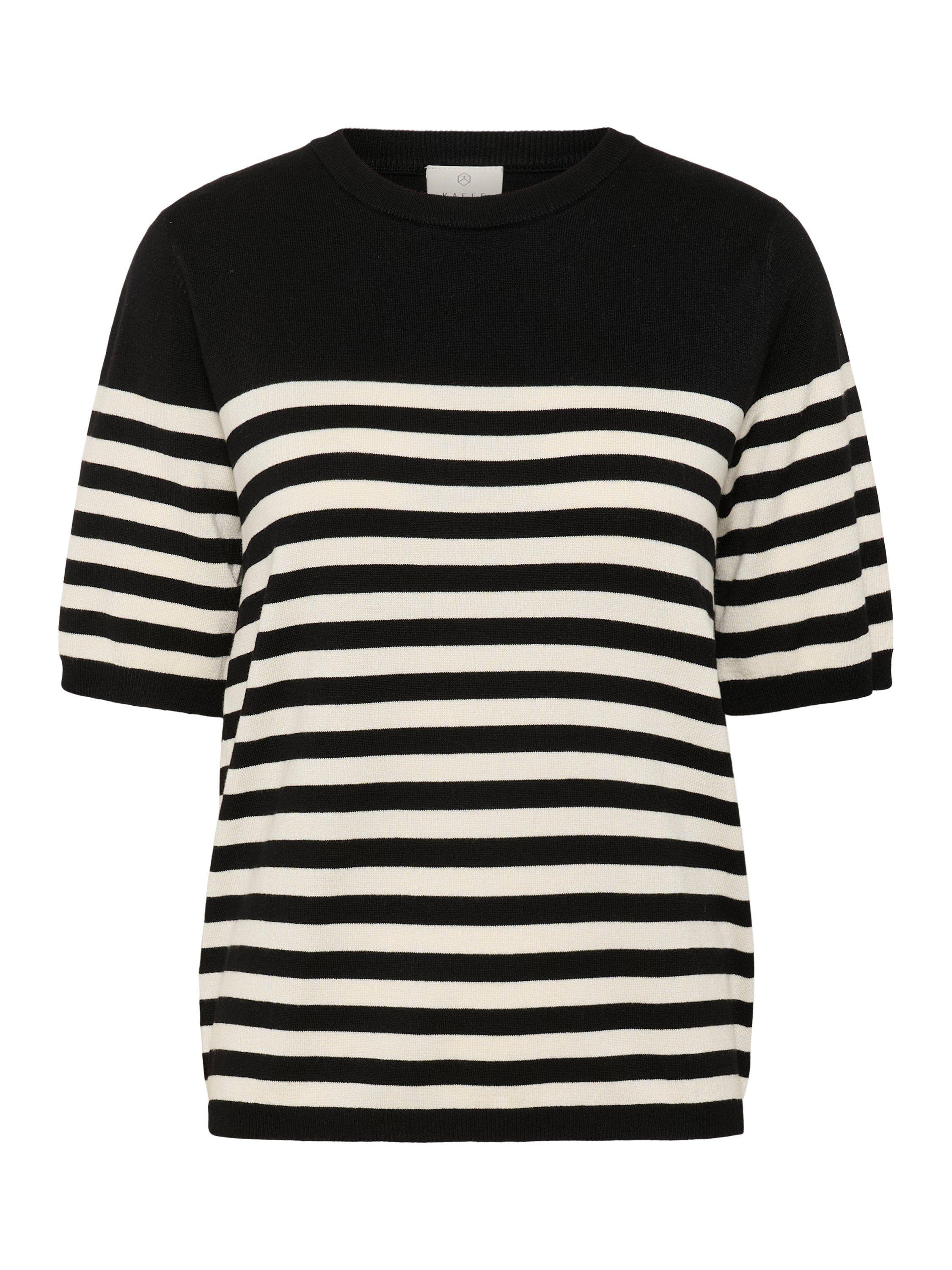 Product image 5 of 6, which shows KAFFE KAlizza Crew Neck Short Sleeve Stripe Jumper, Black/Multi, XL