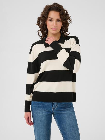 KAFFE KAlizza Long Sleeve Stripe Polo Shirt, Black/Multi