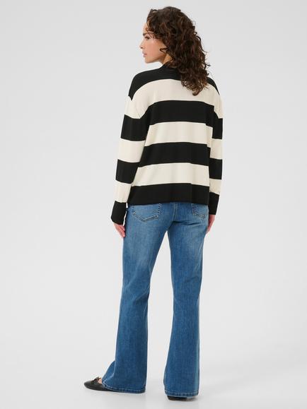 KAFFE KAlizza Long Sleeve Stripe Polo Shirt - view 2, Black/Multi