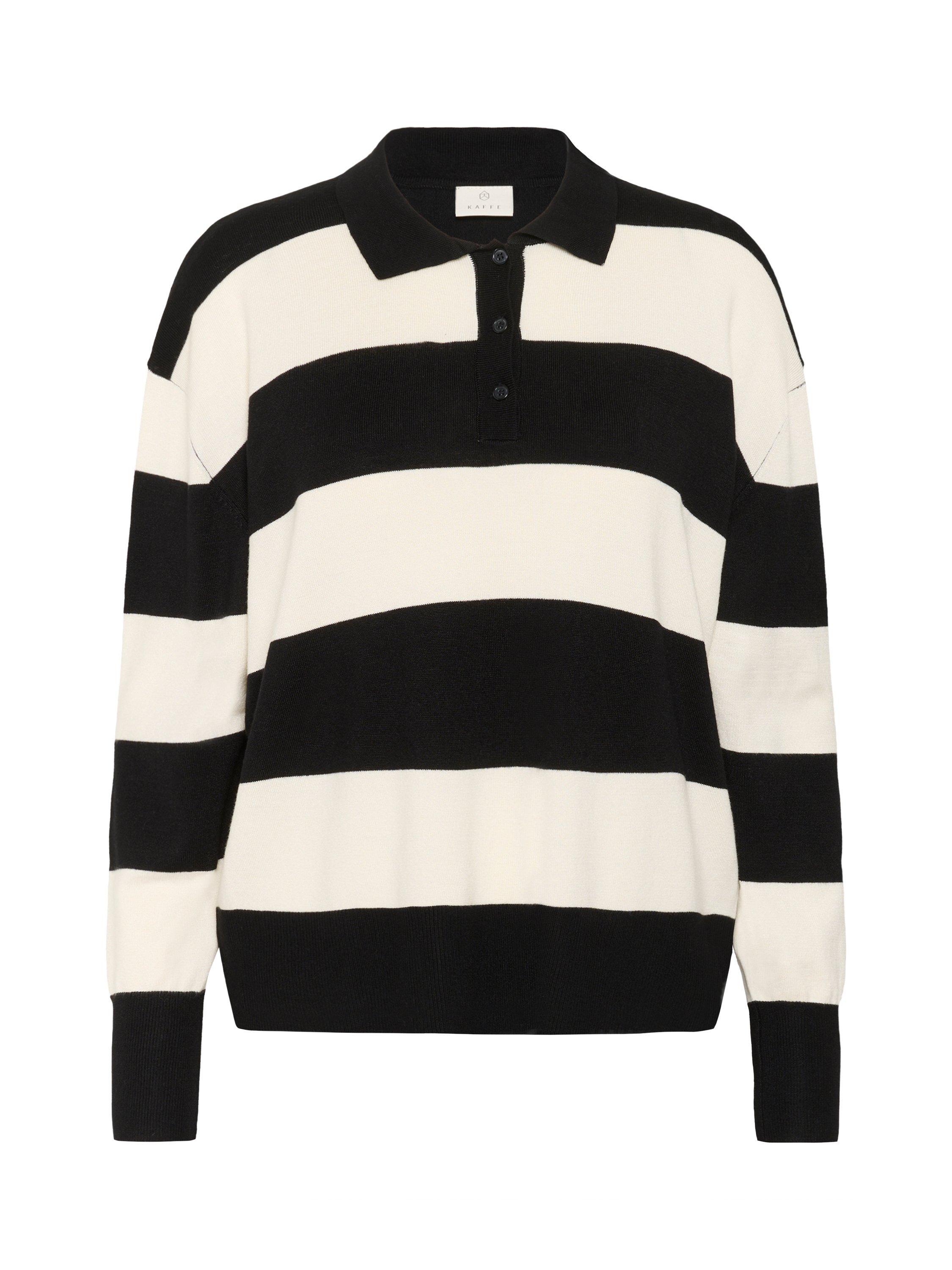 Product image 5 of 6, which shows KAFFE KAlizza Long Sleeve Stripe Polo Shirt, Black/Multi, XS