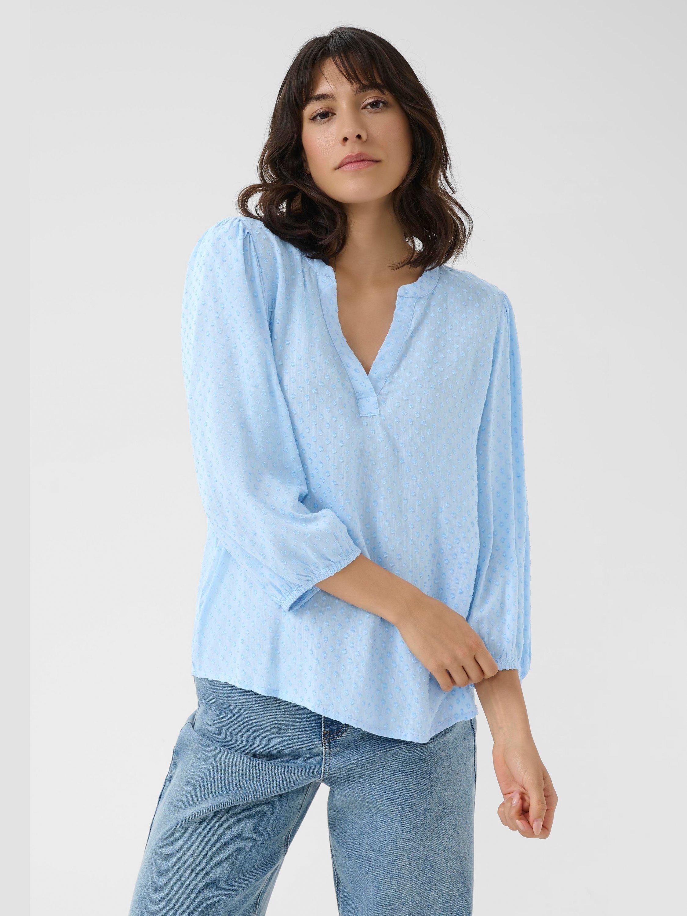 Product image 1 of 6, which shows KAFFE Annika Textured V-Neck Top, Windsurfer, 8