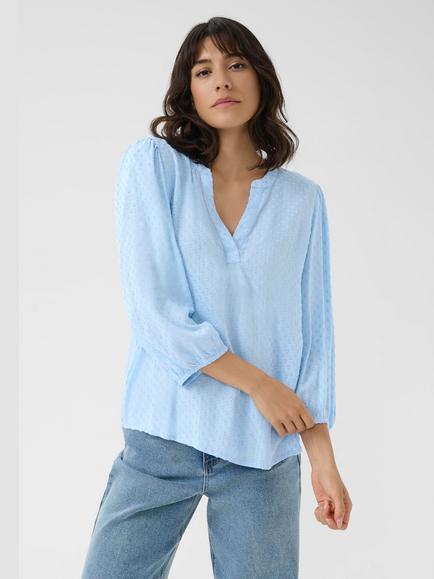 KAFFE Annika Textured V-Neck Top, Windsurfer