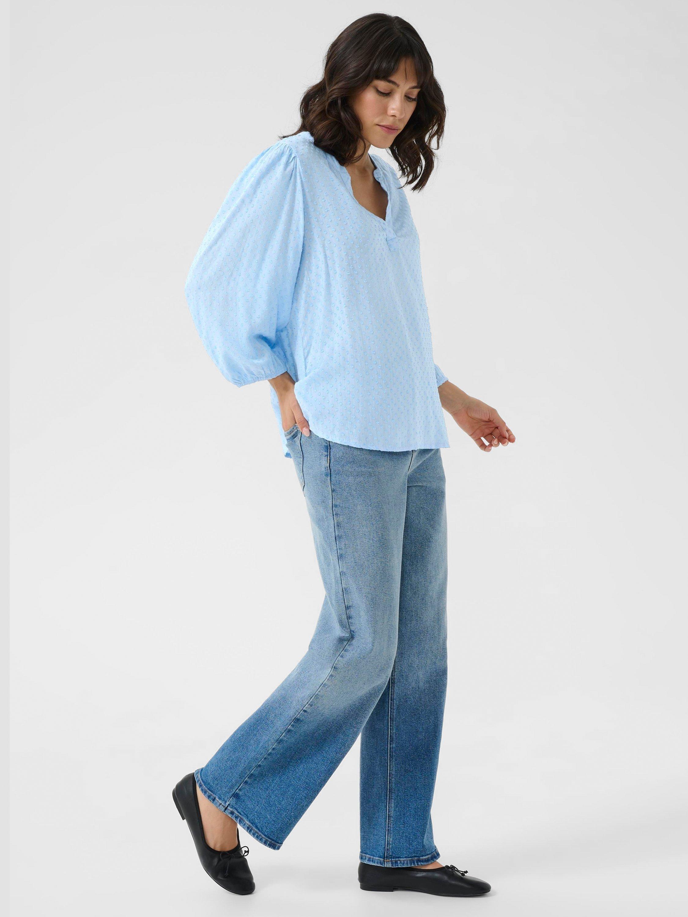 Product image 3 of 6, which shows KAFFE Annika Textured V-Neck Top, Windsurfer, 8