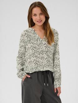 KAFFE KAditte V Neck Blouse, Black/Multi