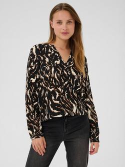 KAFFE KAditte V Neck Blouse, Black/Multi