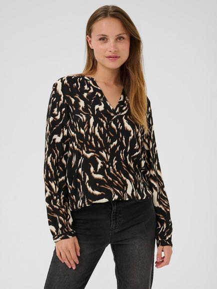 KAFFE KAditte V Neck Blouse, Black/Multi