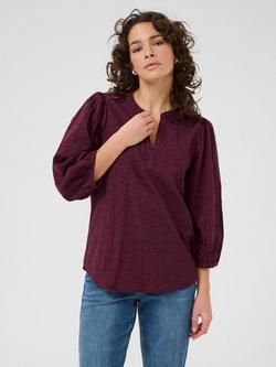 KAFFE KAenya V Neck Cotton Blouse, Mid Red