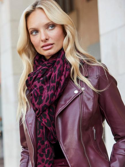Sosandar Leopard Print Scarf, Burgundy - view 2, Burgundy