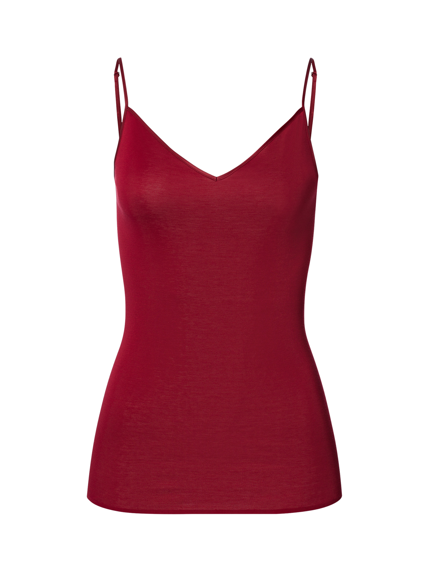 Product image 4 of 6, which shows Hanro Cotton Seamless Spaghetti Top, Red Dahlia, XS