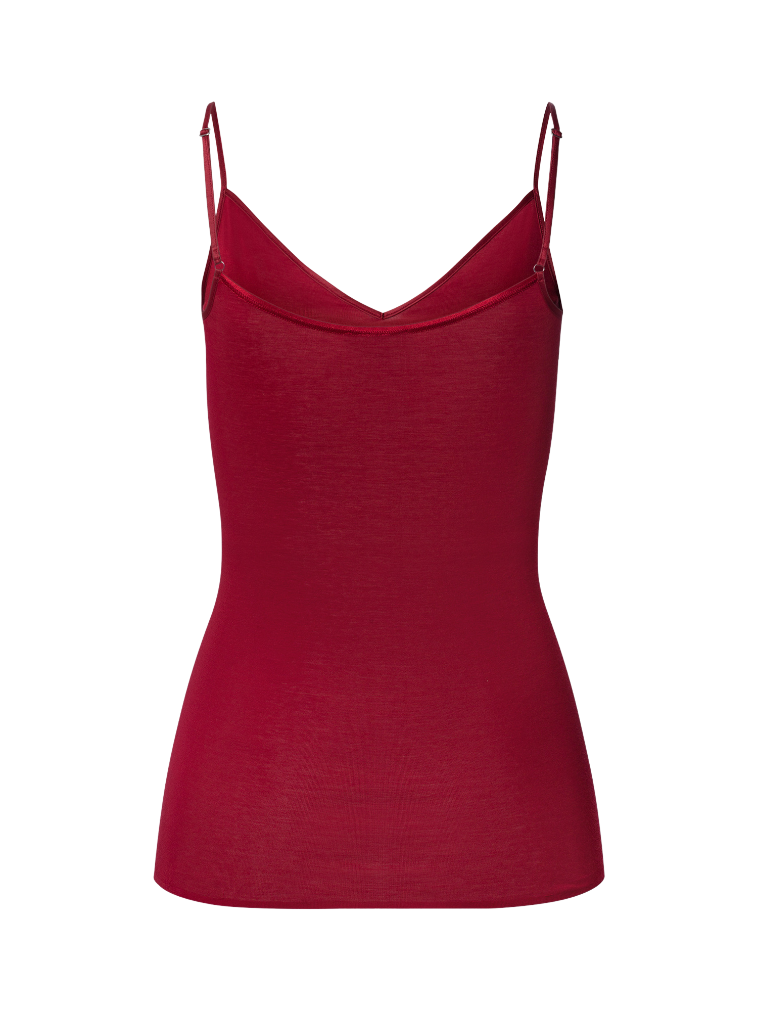 Product image 5 of 6, which shows Hanro Cotton Seamless Spaghetti Top, Red Dahlia, XS
