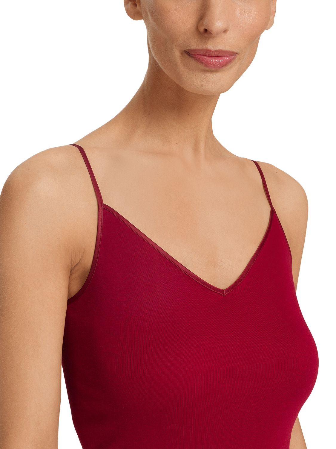 Product image 6 of 6, which shows Hanro Cotton Seamless Spaghetti Top, Red Dahlia, XS