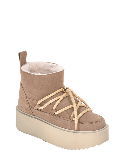 INUIKII Classic Low Platform Suede Snow Boots, Beige - view 2, Beige