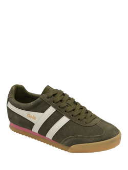 Gola Classics Apollo Suede Trainers, Khaki/Coral Pink - view 2, Khaki/Coral Pink