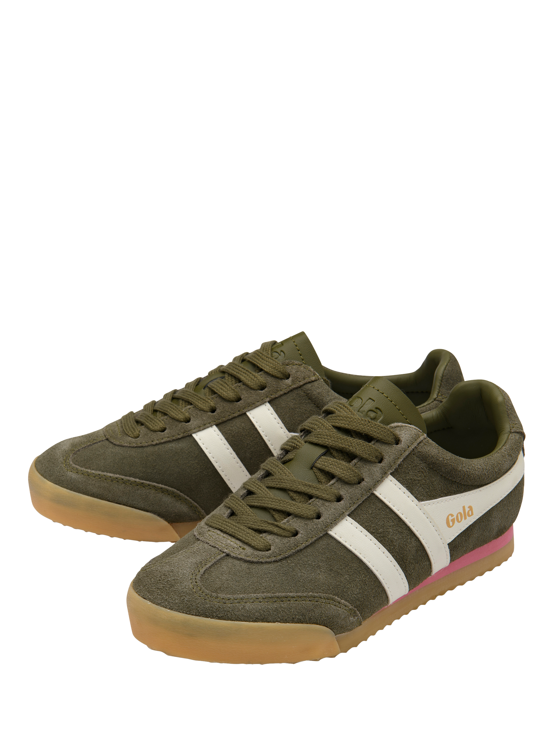 Product image 3 of 5, which shows Gola Classics Apollo Suede Trainers, Khaki/Coral Pink, 4