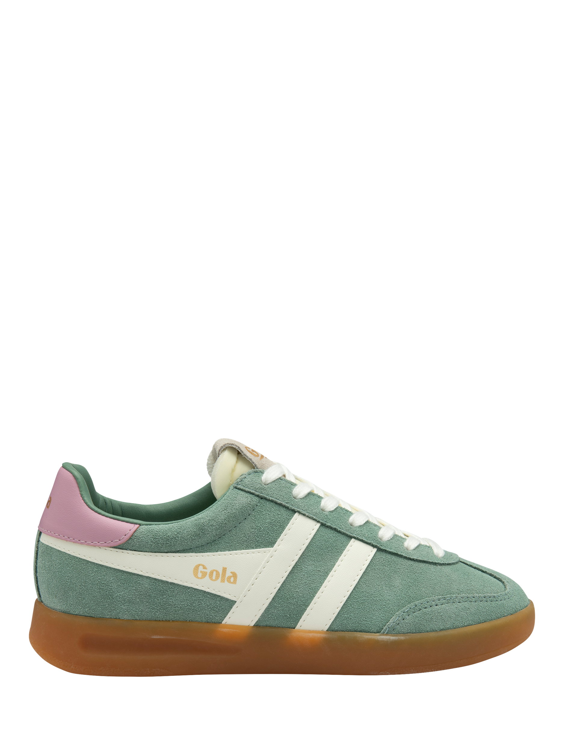 Product image 1 of 5, which shows Gola Classics Cyclone Suede Trainers, Green/White/Candy, 4