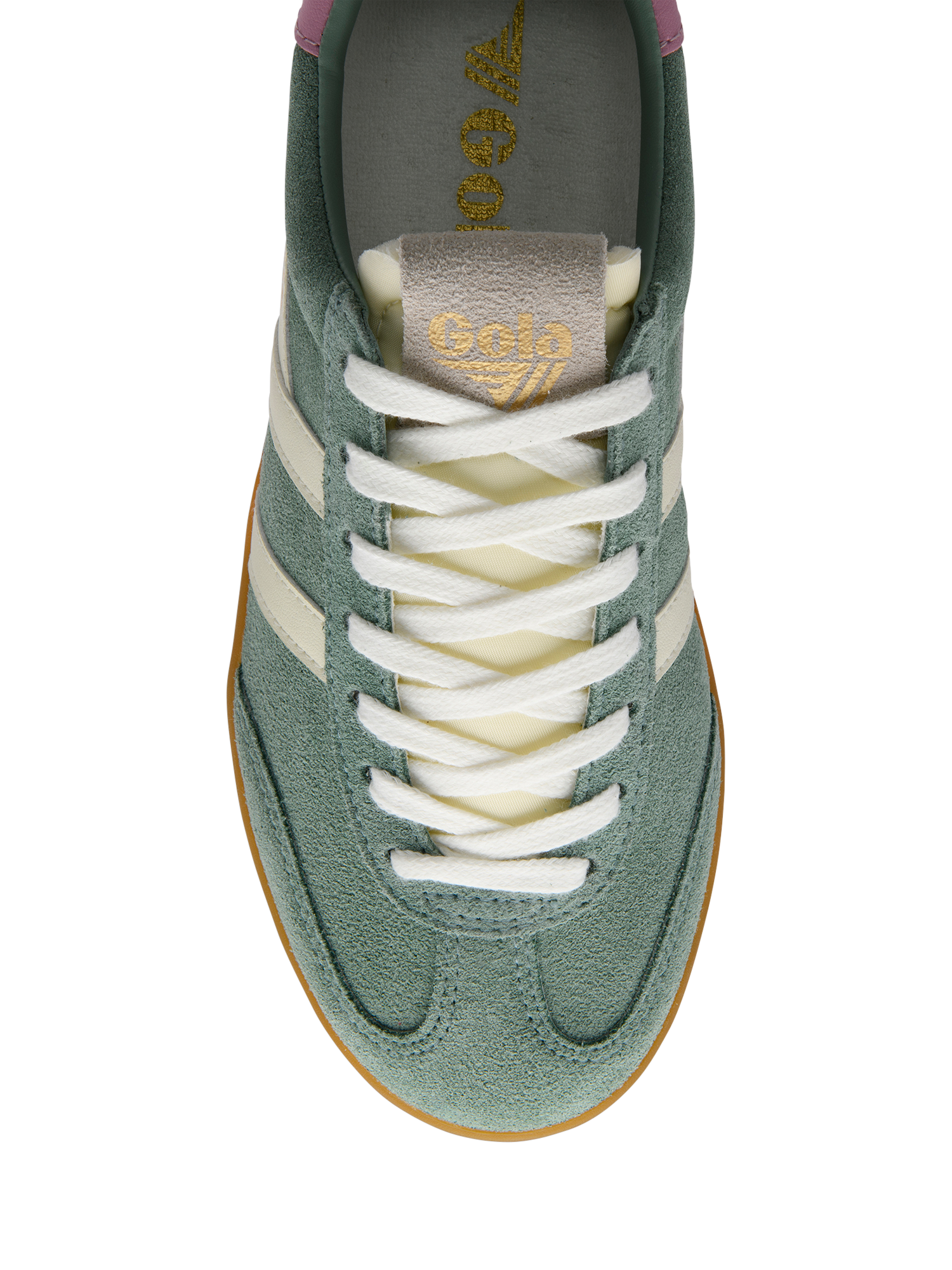 Product image 5 of 5, which shows Gola Classics Cyclone Suede Trainers, Green/White/Candy, 4