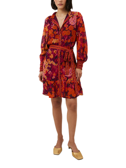 Raishma Olive Floral Shirt Mini Dress, Burgundy/Multi, Burgundy/Multi