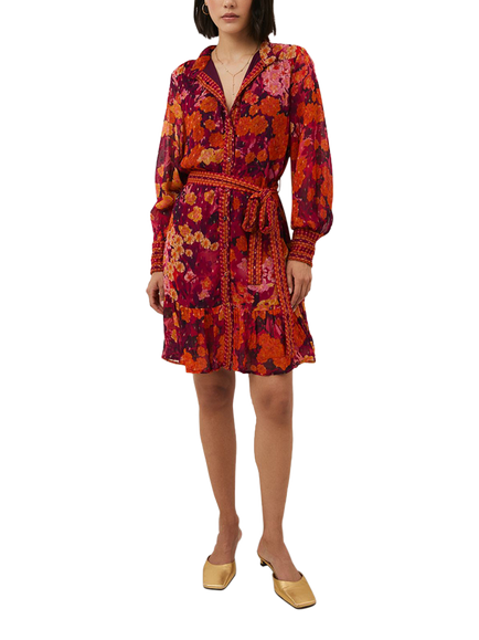 Raishma Olive Floral Shirt Mini Dress, Burgundy/Multi, Burgundy/Multi