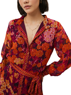 Raishma Olive Floral Shirt Mini Dress, Burgundy/Multi - view 2, Burgundy/Multi