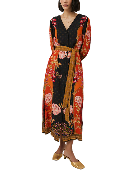 Raishma Emelia Floral Midi Dress, Orange, Orange