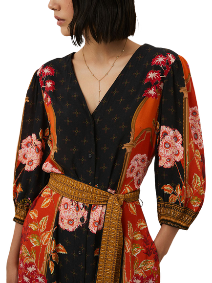 Raishma Emelia Floral Midi Dress, Orange - view 2, Orange