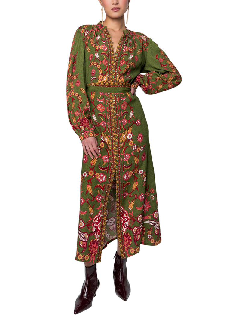 Raishma Cassidy Floral V-Neck Dress, Green/Multi