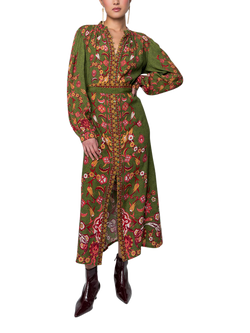 Raishma Cassidy Floral V-Neck Dress, Green/Multi, Green/Multi