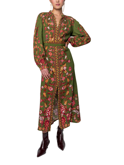 Raishma Cassidy Floral V-Neck Dress, Green/Multi, Green/Multi