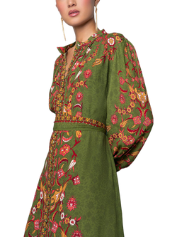 Raishma Cassidy Floral V-Neck Dress, Green/Multi - view 2, Green/Multi