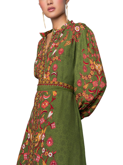 Raishma Cassidy Floral V-Neck Dress, Green/Multi - view 2, Green/Multi