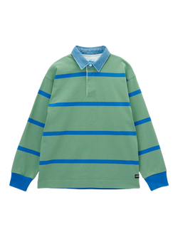 Gramicci Langdon Striped Cotton Rugby Shirt, Olive /Blue, Olive /Blue