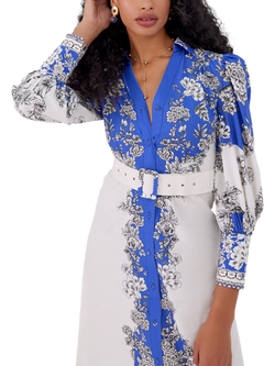 Raishma Diana Floral Shirt Dress, Blue/Multi - view 2, Blue/Multi