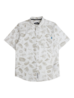 KAVU Cotton Regular Fit Festaruski Print Shirt, Natural, Natural