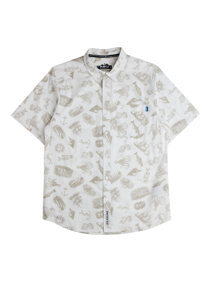 KAVU Cotton Regular Fit Festaruski Print Shirt, Natural, Natural