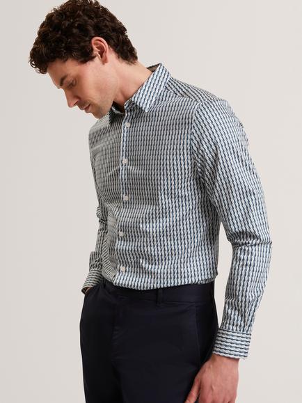 Ted Baker Long Sleeve Striped Geometric Shirt, Navy, Navy