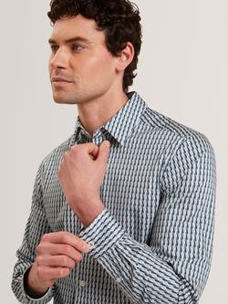 Ted Baker Long Sleeve Striped Geometric Shirt, Navy - view 2, Navy