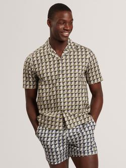 Ted Baker Painted Geo Short Sleeve Shirt, Mid Green, Mid-green