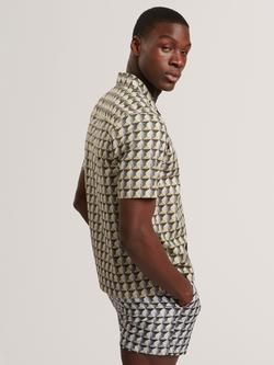 Ted Baker Painted Geo Short Sleeve Shirt, Mid Green - view 2, Mid-green