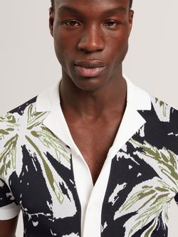 Ted Baker Knitted Leaf Short Sleeve Shirt, Navy - view 2, Navy