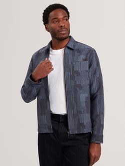 Ted Baker Quilted Mixed Stripe Overshirt, Navy Blue, Navy-blue